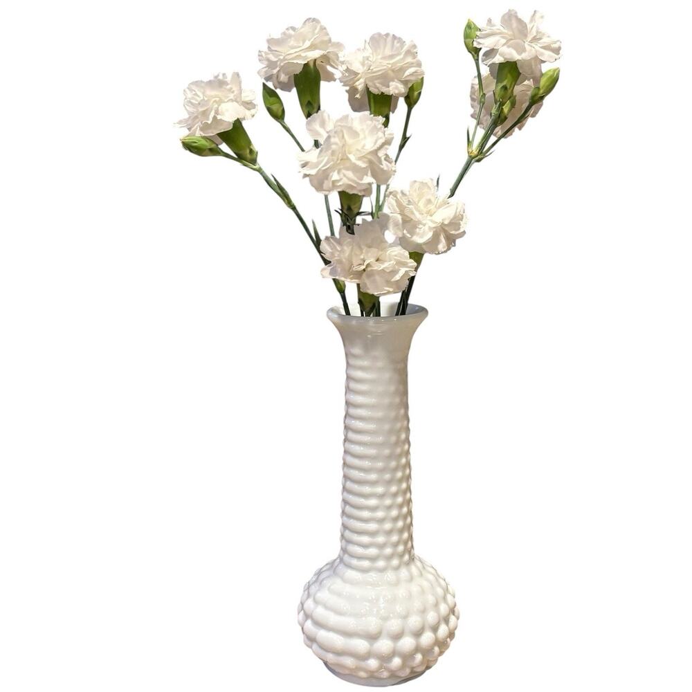 Vintage E.O. Brody Co. White Milk Glass Hobnail Bud Vase 7.5”*